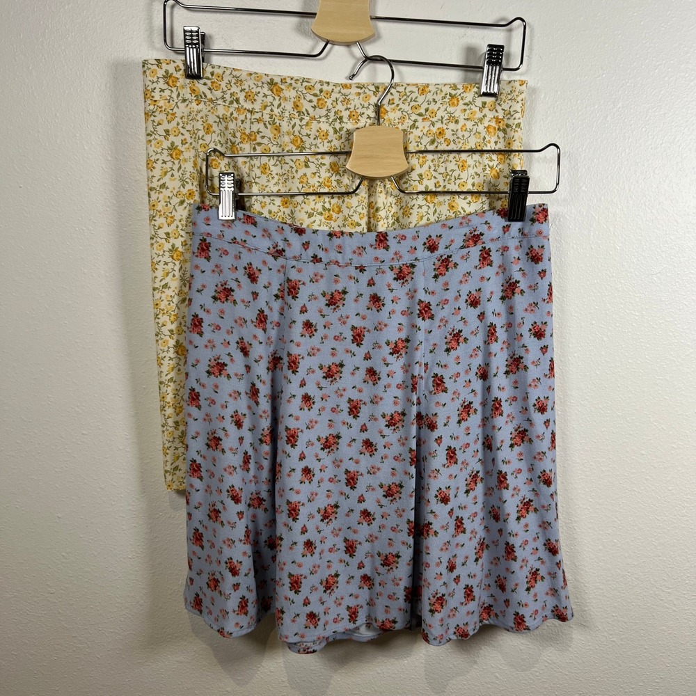 Reformation Flounce Mini Skirts Size 8 Ditsy Floral Print Yellow & Lilac Bundle